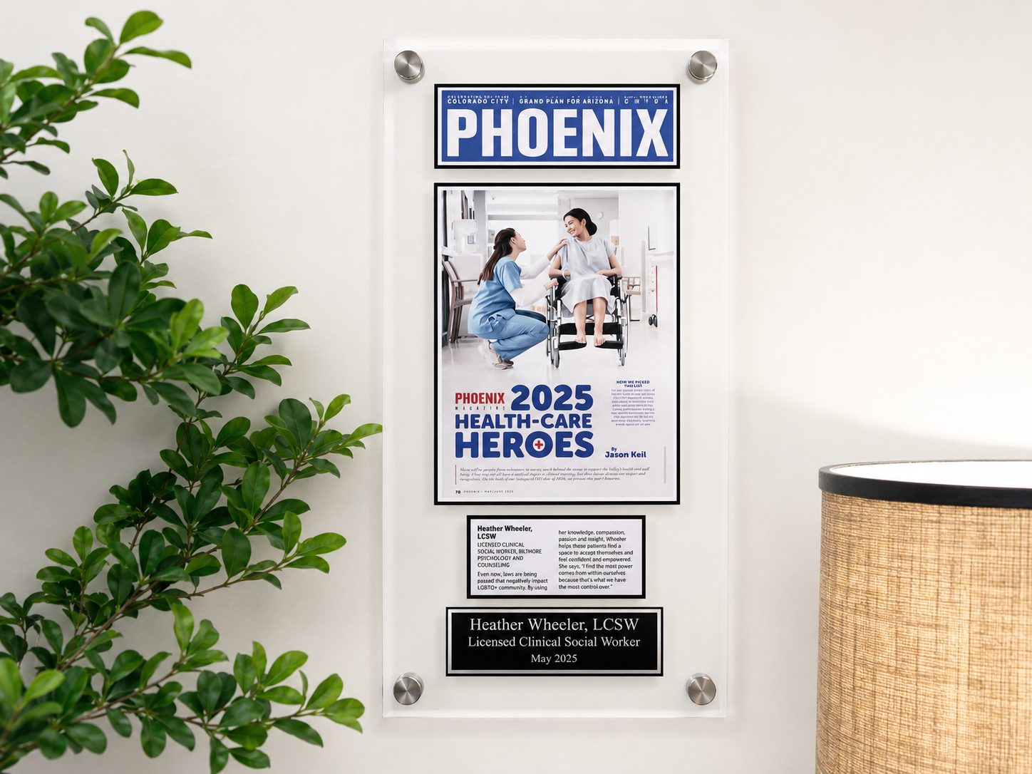 Phoenix Magazine 2025 Health-Care Heroes award display featuring Heather Wheeler, LCSW